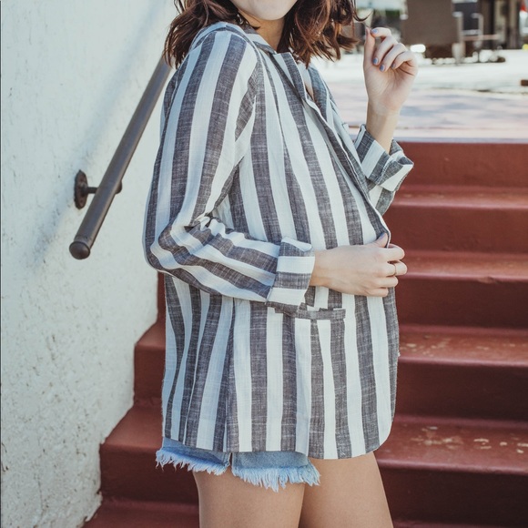 Walk The Line Linen Blazer - Blue - Picture 7 of 7